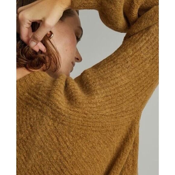 EVERLANE The Super Fuzz Alpaca Oversized Crew Neck Sweater Dijon Orange Brown S - Picture 5 of 14